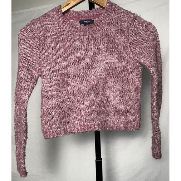 Gap Kids Sweater Girl 8 9 Pink Crop Long Sleeve Crewneck Wool Blend Stretch Knit - Picture 2 of 3